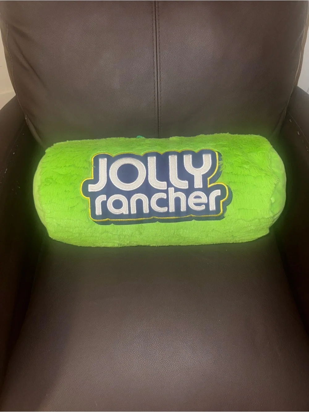Jolly Rancher Green Plush Cylinder Decorative Pillow Embroidered Logo